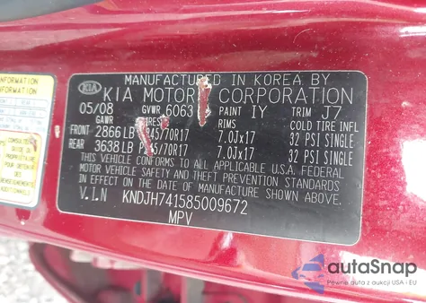 2009 Kia Borrego Lx V6 z USA, uszkodzony, nr VIN KNDJH741585009672